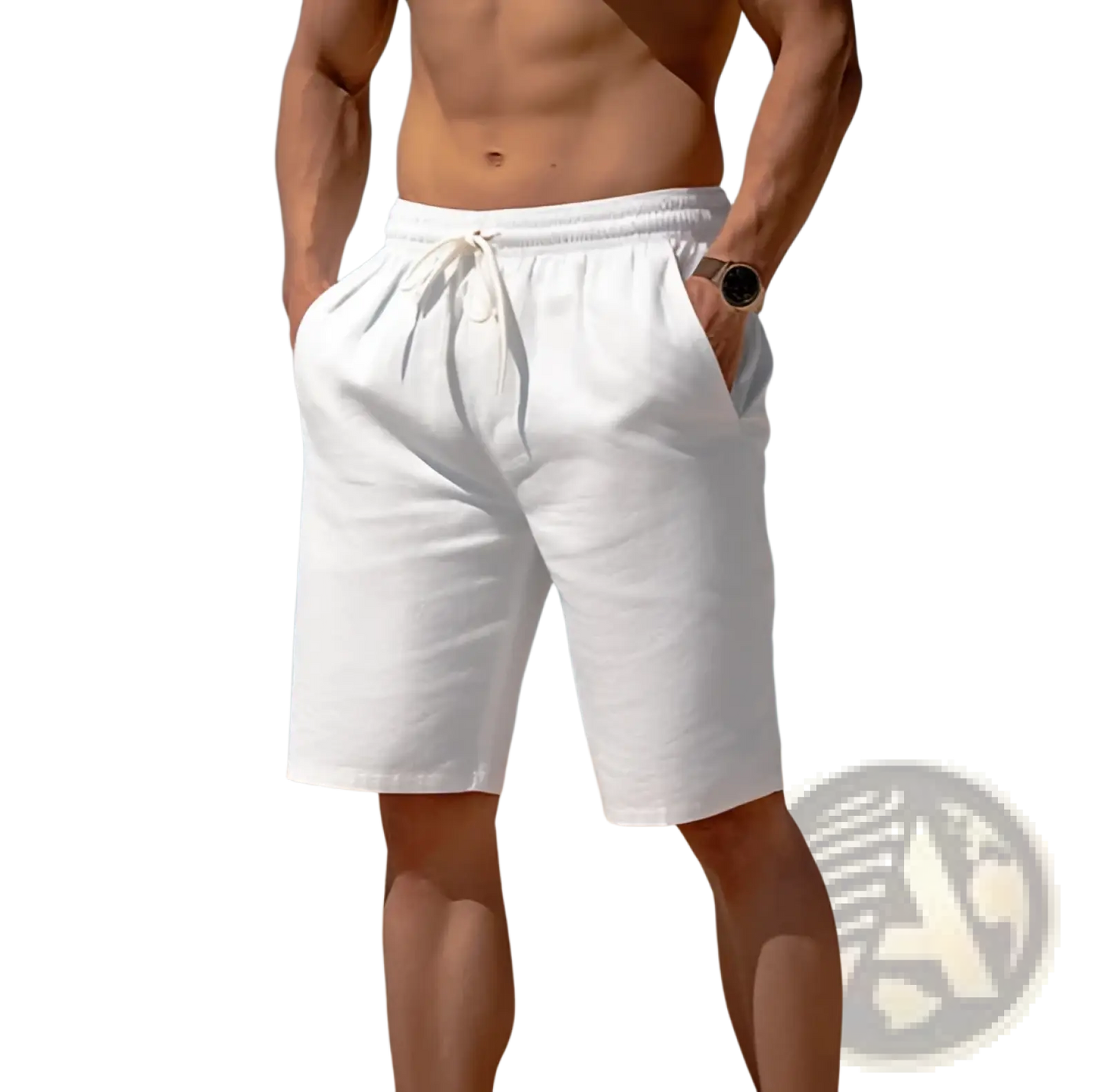 Men's Relaxed Cotton Linen Drawstring Beach Shorts