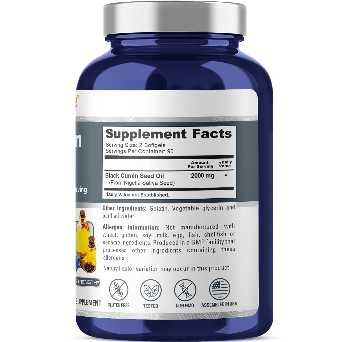 NusaPure Black Seed Oil 2000mg per Serving - 180 Softgel Caps (Non-GMO, Gluten-Free) Cold-Pressed Nigella Sativa
