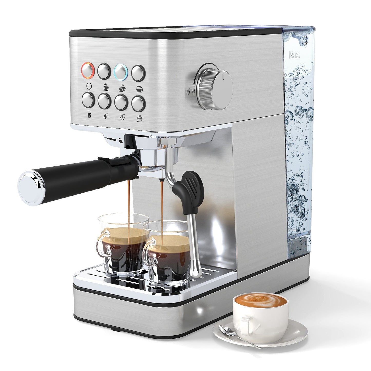 Espresso Machine 20 Bar Compact Stainless Steel Coffee Maker with Milk Frother-Silver