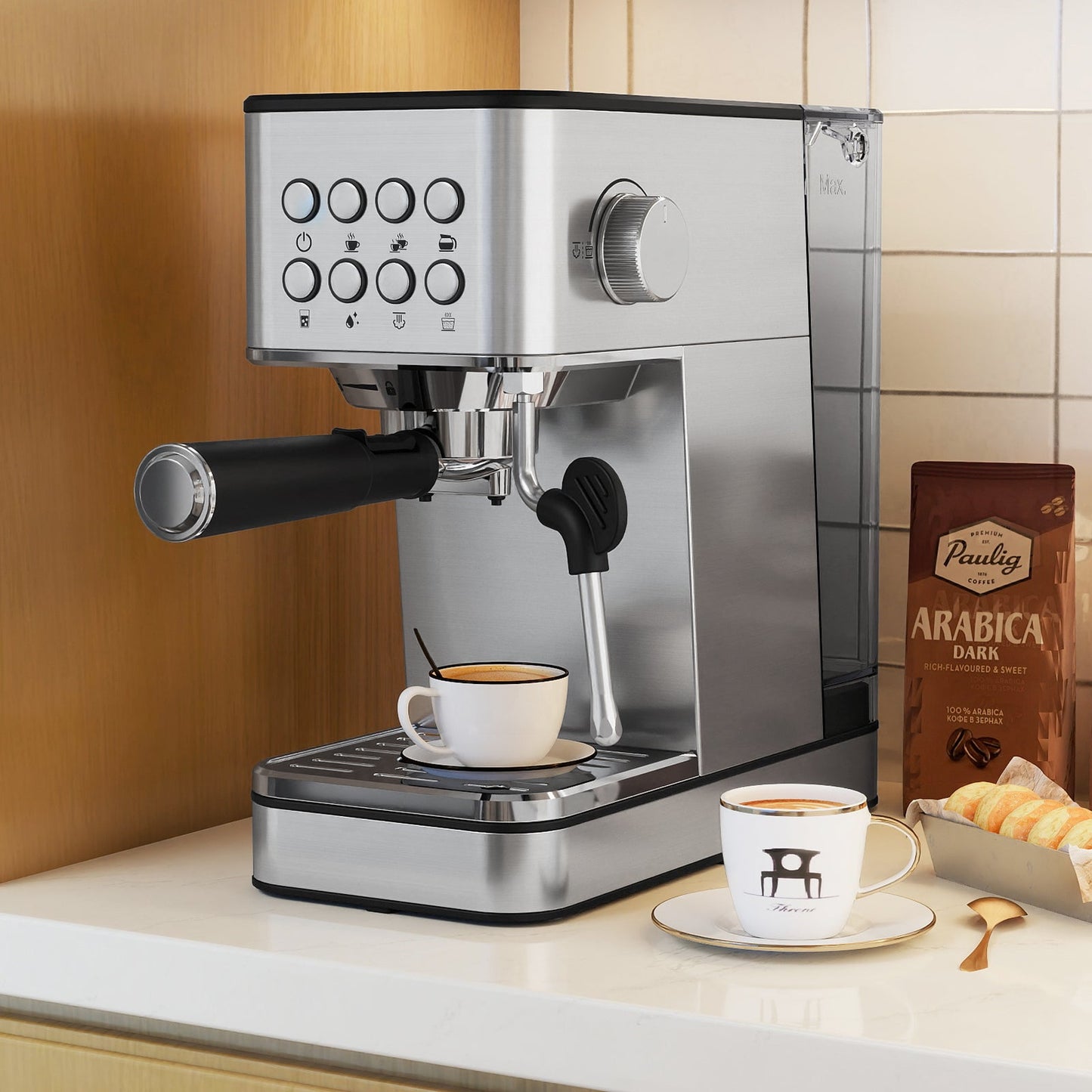 Espresso Machine 20 Bar Compact Stainless Steel Coffee Maker with Milk Frother-Silver