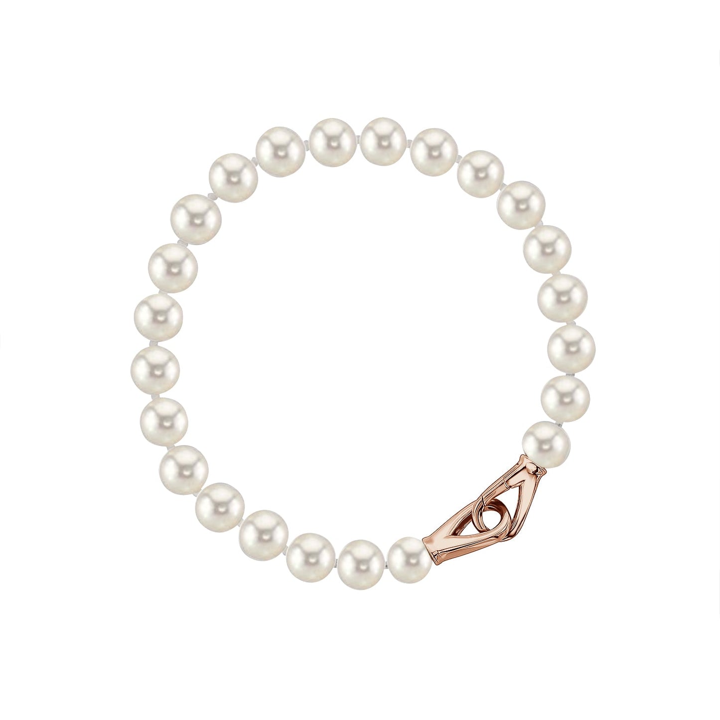 MASSETE White Round Freshwater Cultured Pearl Bracelet for Women Sterling Silver Lobster Clasp Modern 6.5mm 7"