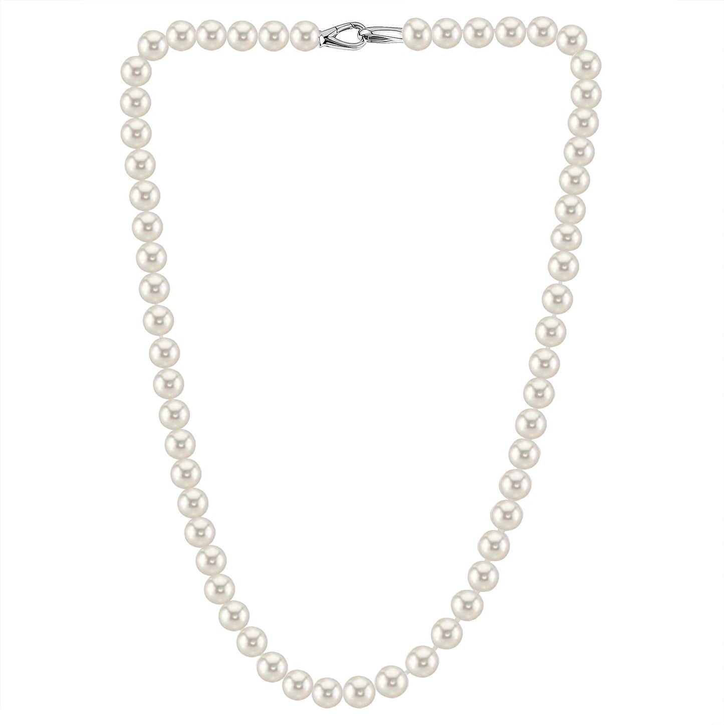 MASSETE White Round Freshwater Cultured Pearl Necklace for Women Sterling Silver Lobster Clasp Modern 6.5mm 18"
