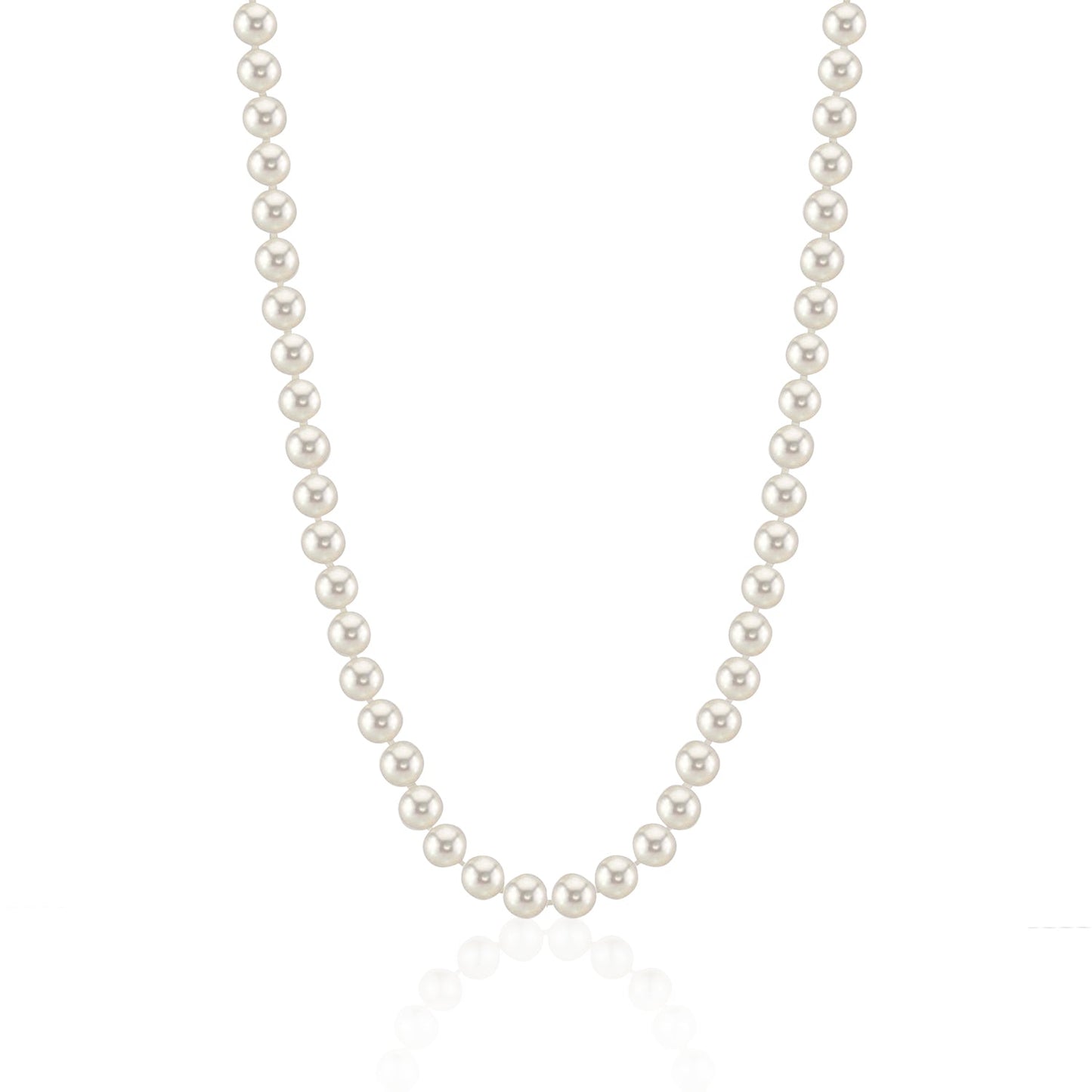 MASSETE White Round Freshwater Cultured Pearl Necklace for Women Sterling Silver Lobster Clasp Modern 6.5mm 18"