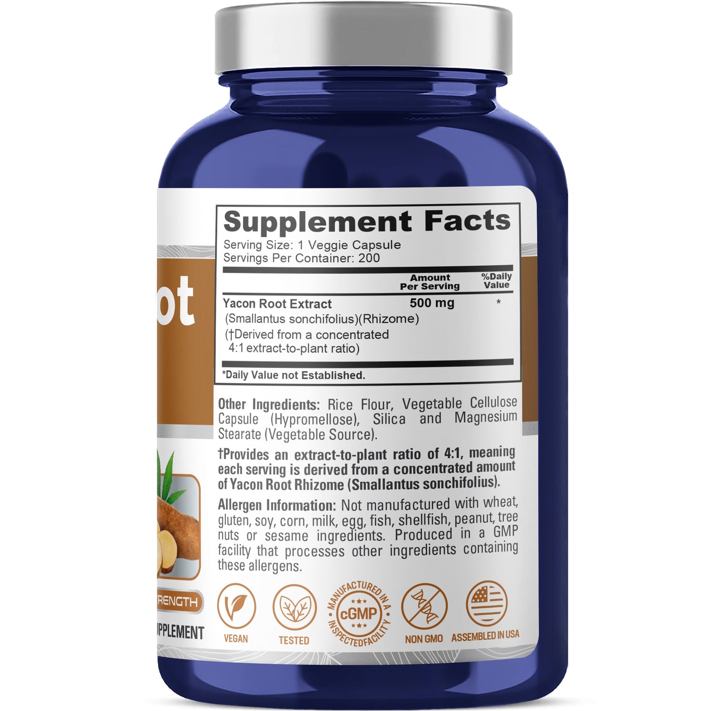 NusaPure Yacon Root Extract 500mg 200 Vegetarian Capsules (Extract 4:1, Non-GMO, Vegan)