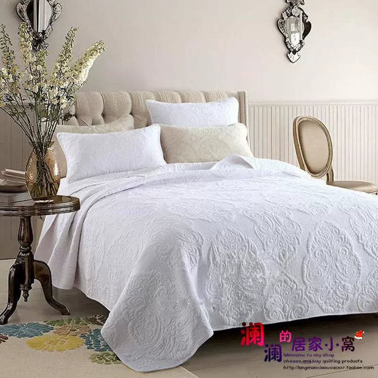 Foreign Trade Original White Embroidery Beige Embroidery All Cotton Quilt Three-Piece Bed Cover Set Bed Sheet Airable Cover Summer Blanket