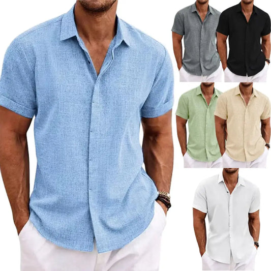 Men's Relaxed Fit Solid Linen Short Sleeve Shirt